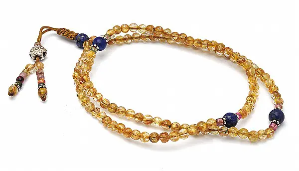 108 Beads Mala of Rutilated Quartz, Tourmaline and Lapis