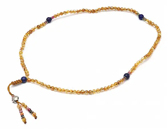 108 Beads Mala of Rutilated Quartz, Tourmaline and Lapis