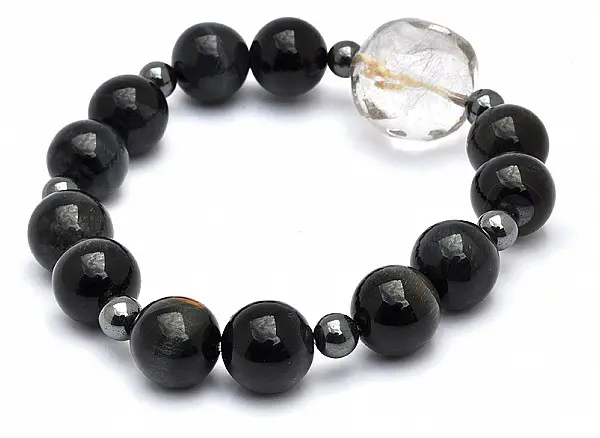 Blue Tiger Eye Bracelet with Silver Rutilated Quartz Bead