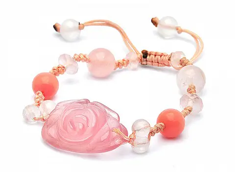 Fine Hand-carved Rose Quartz and Pink Opal Bracelet