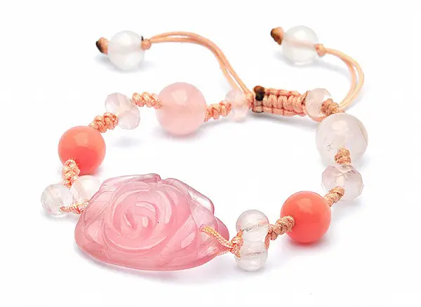 Fine Hand-carved Rose Quartz and Pink Opal Bracelet