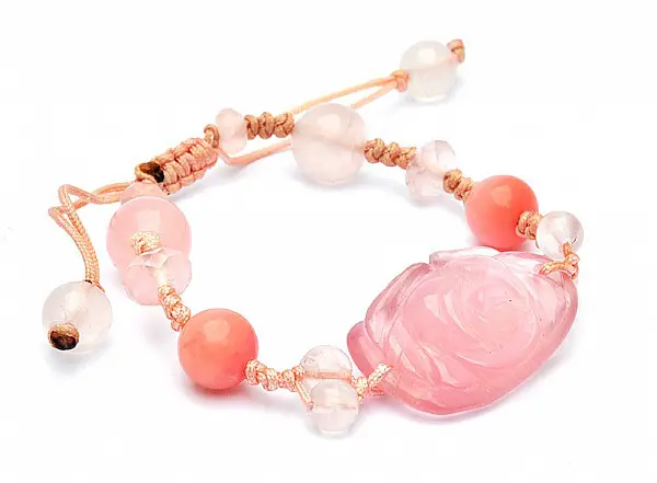 Fine Hand-carved Rose Quartz and Pink Opal Bracelet