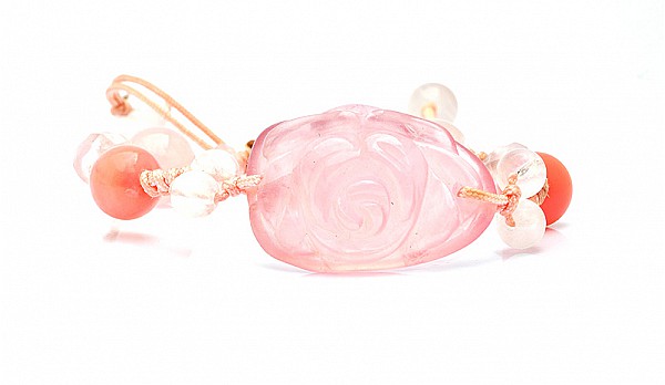 Fine Hand-carved Rose Quartz and Pink Opal Bracelet