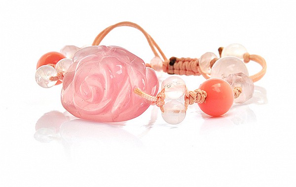 Fine Hand-carved Rose Quartz and Pink Opal Bracelet