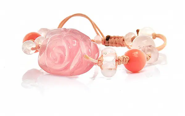 Fine Hand-carved Rose Quartz and Pink Opal Bracelet
