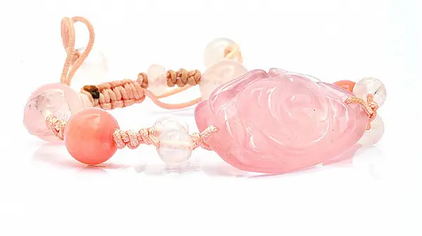 Fine Hand-carved Rose Quartz and Pink Opal Bracelet