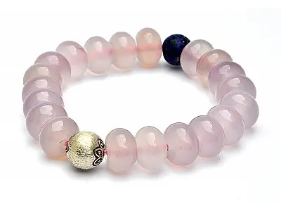 Purple chalcedony with Lapis and Silver Beads Bracelet