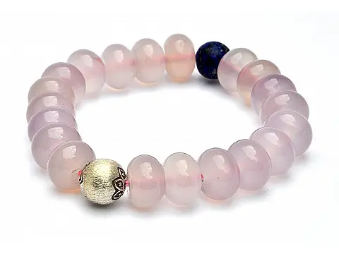 Purple chalcedony with Lapis and Silver Beads Bracelet