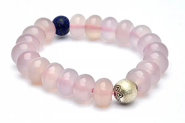 Purple chalcedony with Lapis and Silver Beads Bracelet