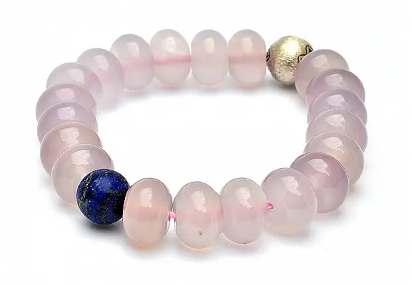 Purple chalcedony with Lapis and Silver Beads Bracelet