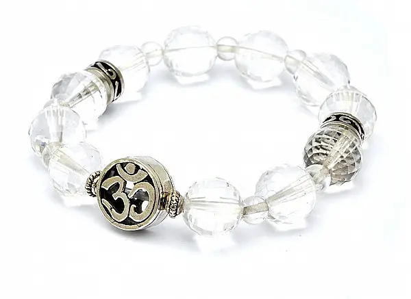 Clear Quartz faceted round Beads Bracelet with Silver OM