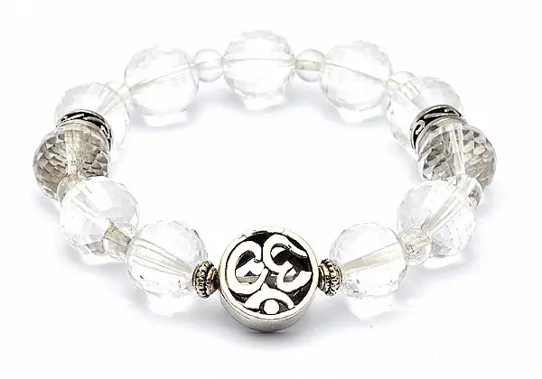 Clear Quartz faceted round Beads Bracelet with Silver OM