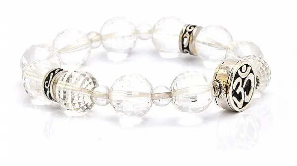 Clear Quartz faceted round Beads Bracelet with Silver OM