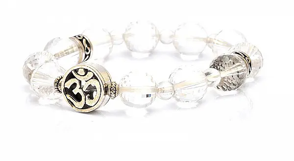 Clear Quartz faceted round Beads Bracelet with Silver OM