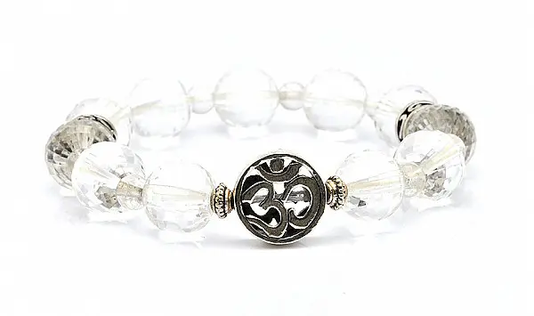 Clear Quartz faceted round Beads Bracelet with Silver OM