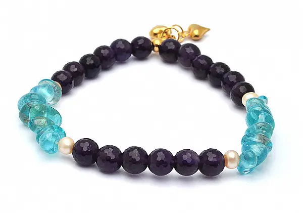Amethyst Apatite and Pearl Beads stretch Bracelet