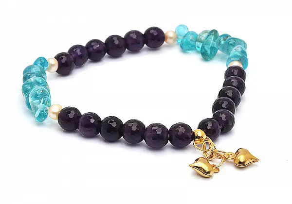 Amethyst Apatite and Pearl Beads stretch Bracelet