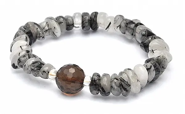 Black Rutilated Tourmaline and Smoky Quartz Bead Bracelet