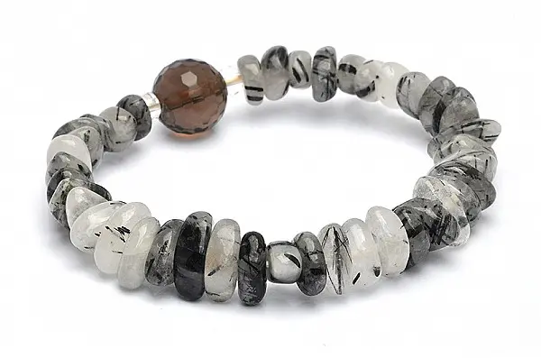 Black Rutilated Tourmaline and Smoky Quartz Bead Bracelet