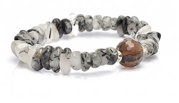 Black Rutilated Tourmaline and Smoky Quartz Bead Bracelet