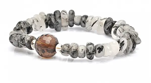 Black Rutilated Tourmaline and Smoky Quartz Bead Bracelet