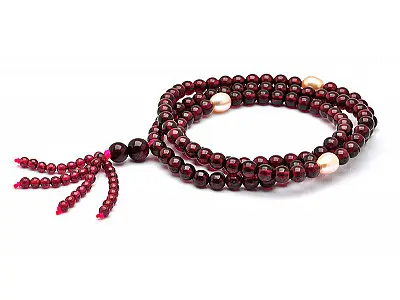 Genuine Rhodolite Garnet with Pearl Beads Mala