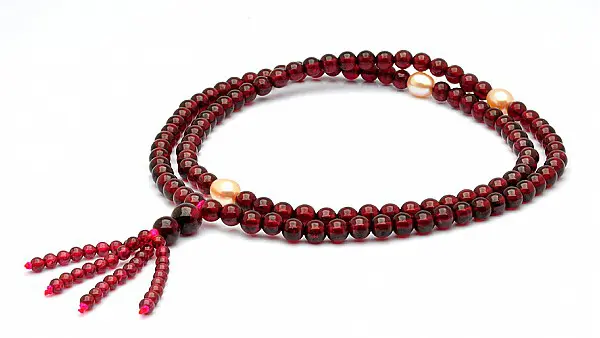 Genuine Rhodolite Garnet with Pearl Beads Mala