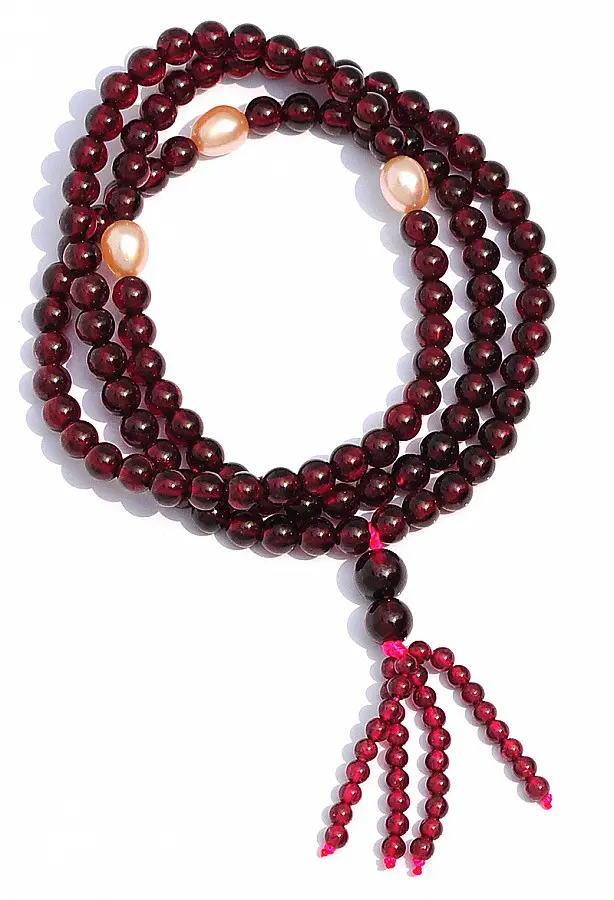 Genuine Rhodolite Garnet with Pearl Beads Mala