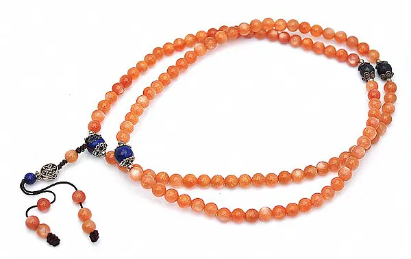 Sun Stone and Lapis Beads 108 Mala