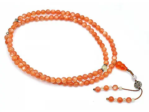 Sun Stone Beads Mala with Agate Kunzite and Beryl