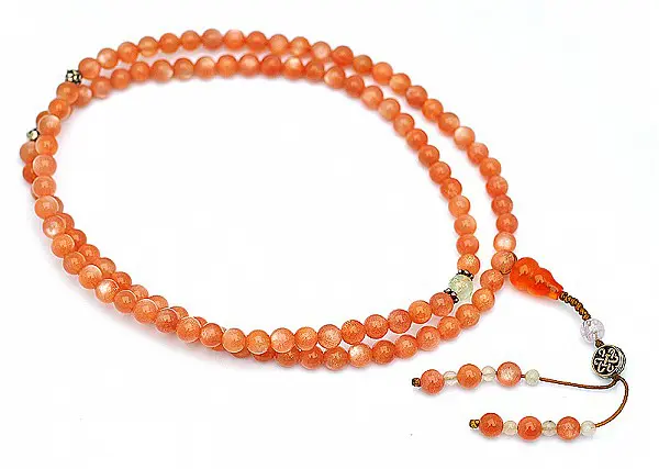 Sun Stone Beads Mala with Agate Kunzite and Beryl