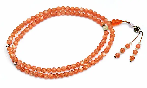 Sun Stone Beads Mala with Agate Kunzite and Beryl