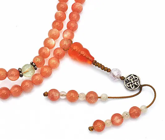 Sun Stone Beads Mala with Agate Kunzite and Beryl