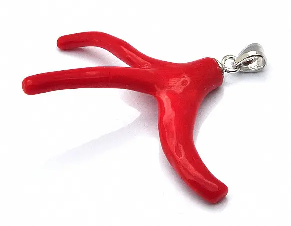 AKA Red Coral Pendant with 18inch 925 Silver Necklace