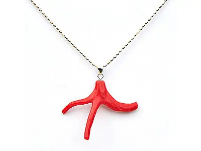 AKA Red Coral Pendant with 18inch 925 Silver Necklace