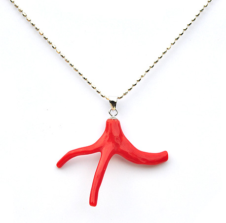 AKA Red Coral Pendant with 18inch 925 Silver Necklace