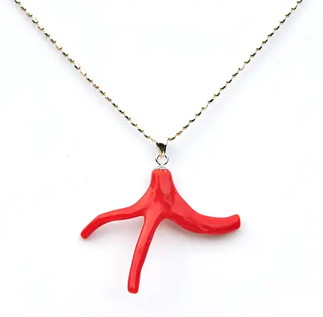 AKA Red Coral Pendant with 18inch 925 Silver Necklace