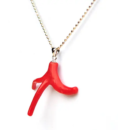 AKA Red Coral Pendant with 18inch 925 Silver Necklace