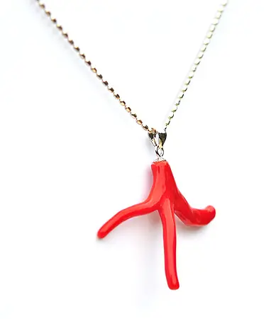 AKA Red Coral Pendant with 18inch 925 Silver Necklace