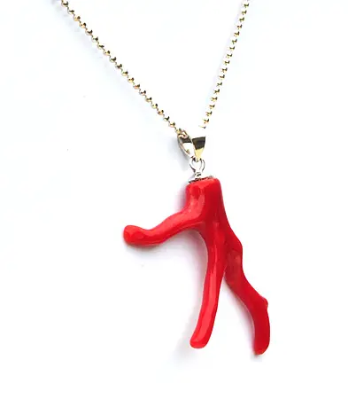 AKA Red Coral Pendant with 18inch 925 Silver Necklace