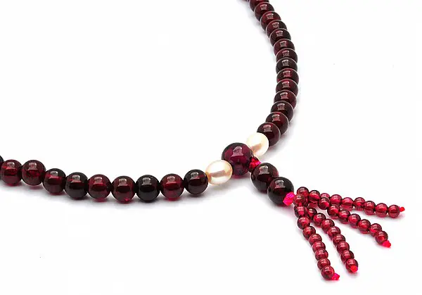 Genuine Rhodolite Garnet with Pearl Beads Mala January Birthstone