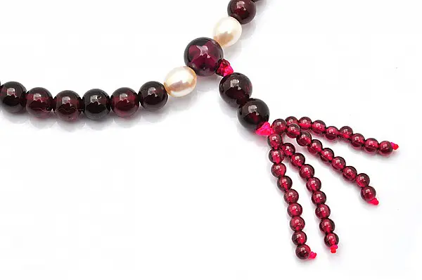 Genuine Rhodolite Garnet with Pearl Beads Mala January Birthstone