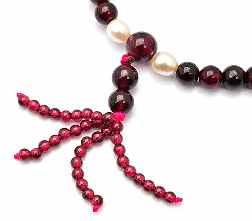 Genuine Rhodolite Garnet with Pearl Beads Mala January Birthstone