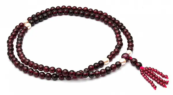 Genuine Rhodolite Garnet with Pearl Beads Mala January Birthstone