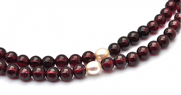 Genuine Rhodolite Garnet with Pearl Beads Mala January Birthstone