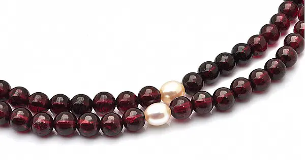 Genuine Rhodolite Garnet with Pearl Beads Mala January Birthstone