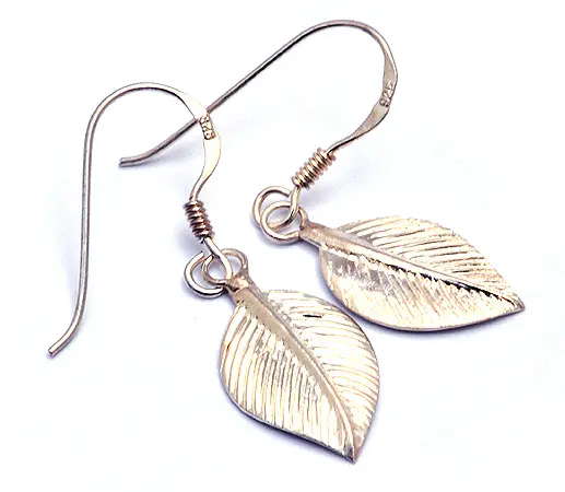 Leaf Shaped Silver Earrings