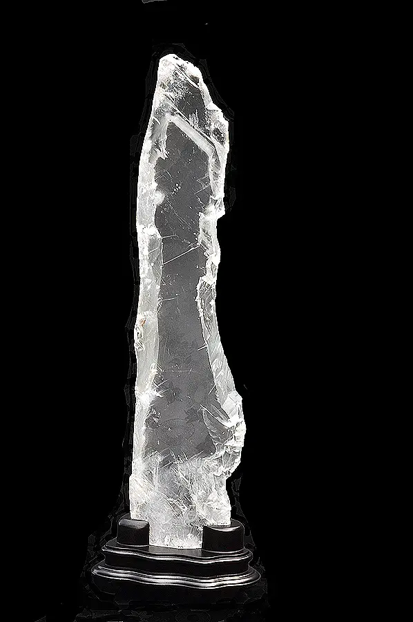 Clear Natural Selenite Crystal including Wooden Stand