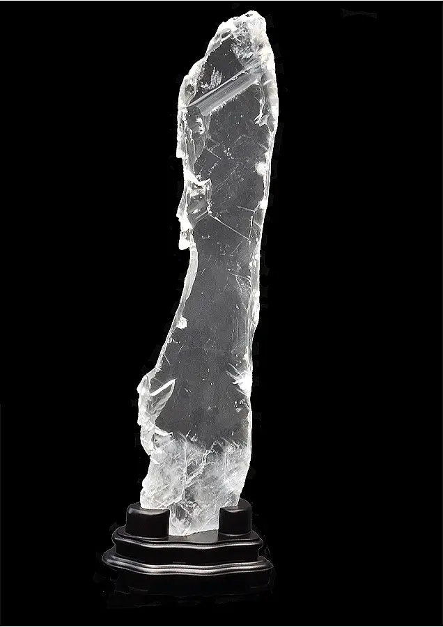 Clear Natural Selenite Crystal including Wooden Stand