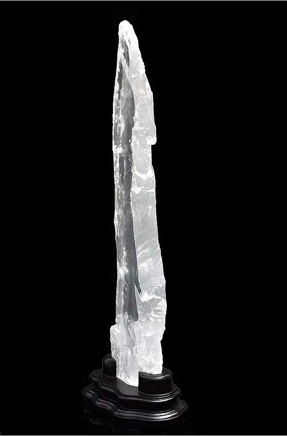 Clear Natural Selenite Crystal including Wooden Stand